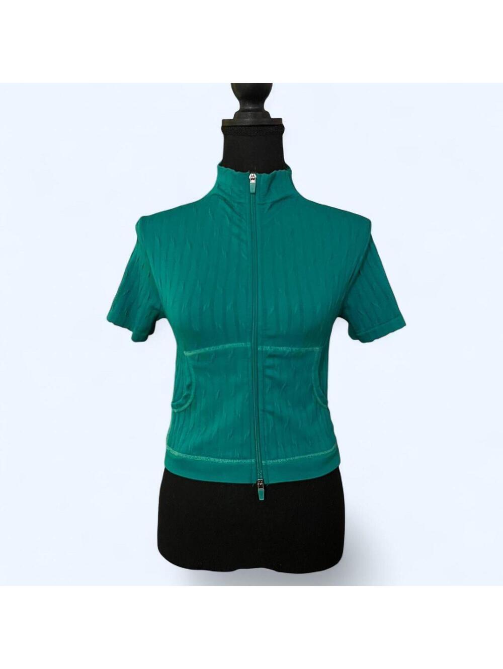 Vintage Y2K teal ribbed double zip fitted top fairycore Size One Size 💚